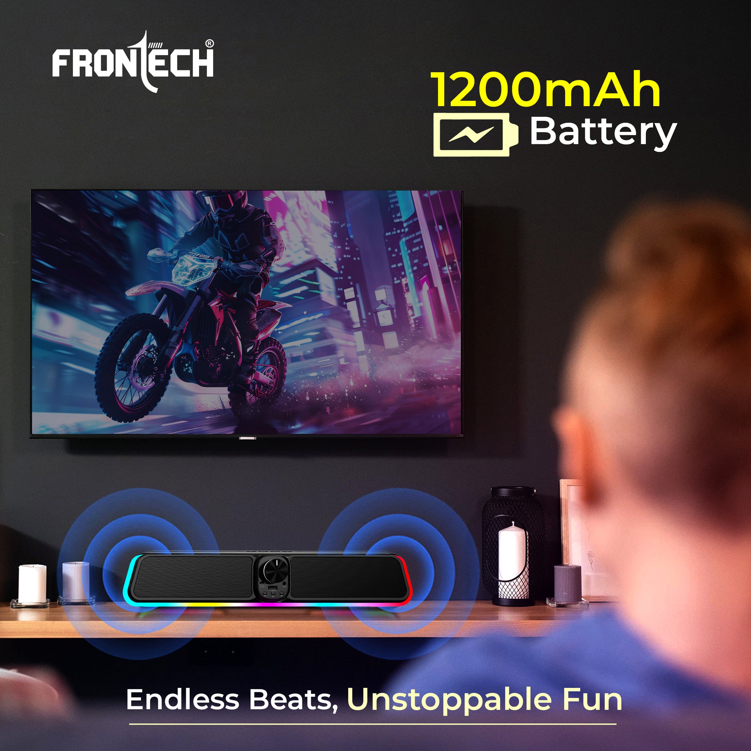 FRONTECH ECHOLITE Powerhouse 30W Mini Soundbar with RGB & Bluetooth 5.0 – Your All-in-One Audio Solution. (SW- 0181P) FRONTECH ECHOLITE Powerhouse 30W Mini Soundbar with RGB & Bluetooth 5.0 – Your All-in-One Audio Solution. (SW- 0181P)